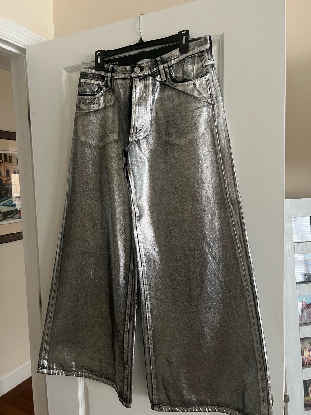 Silver Metallic Wide-Leg Jeans for Women